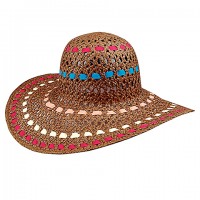 Wide Brim Toyo Straw Accent Hats – 12 PCS w/ Colorful Ribbons - Brown -= HT-8213BN